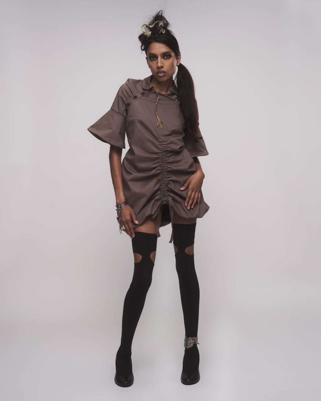 RAGLAN PUFF SLEEVE DOLL DRESS SAND