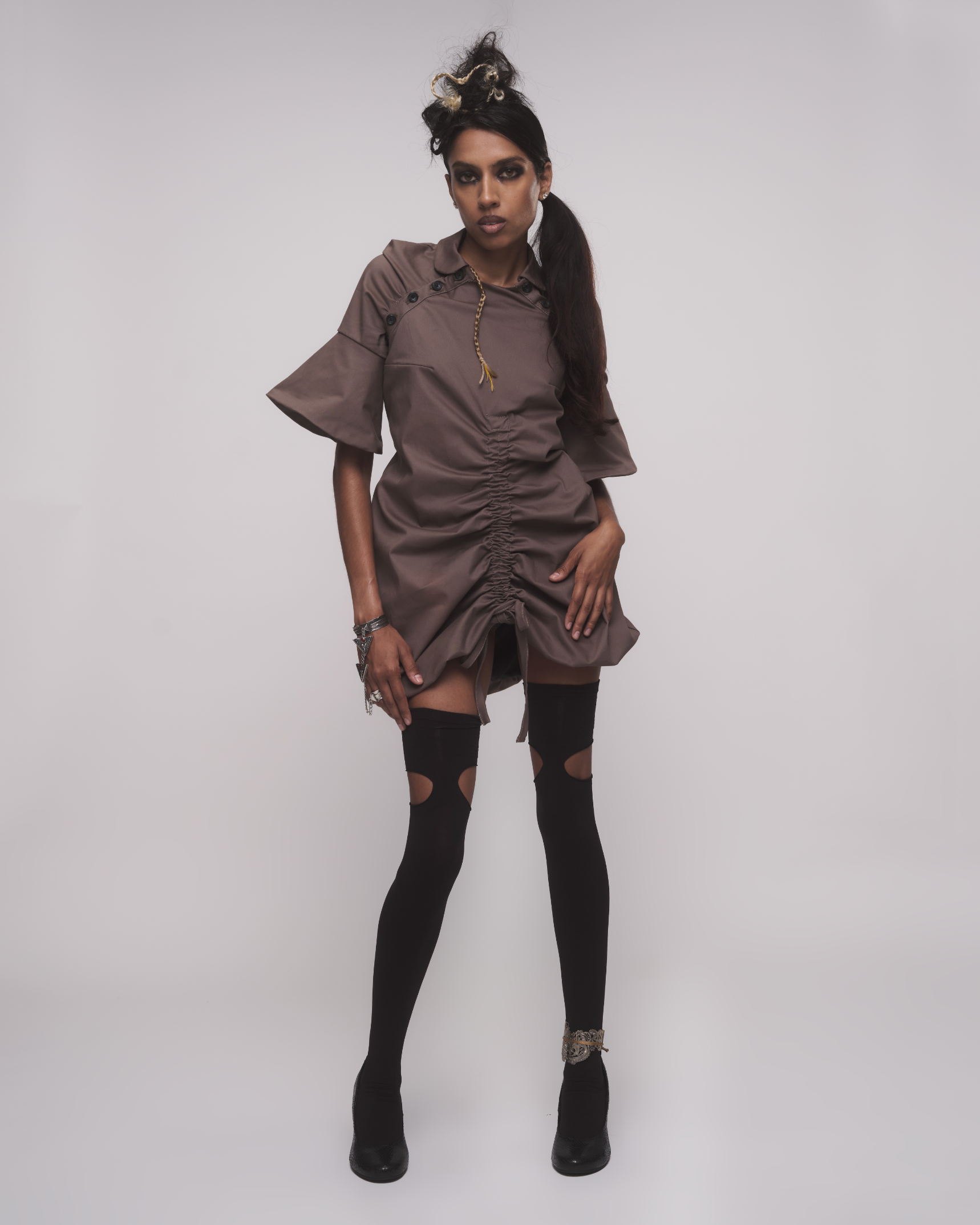 RAGLAN PUFF SLEEVE DOLL DRESS SAND