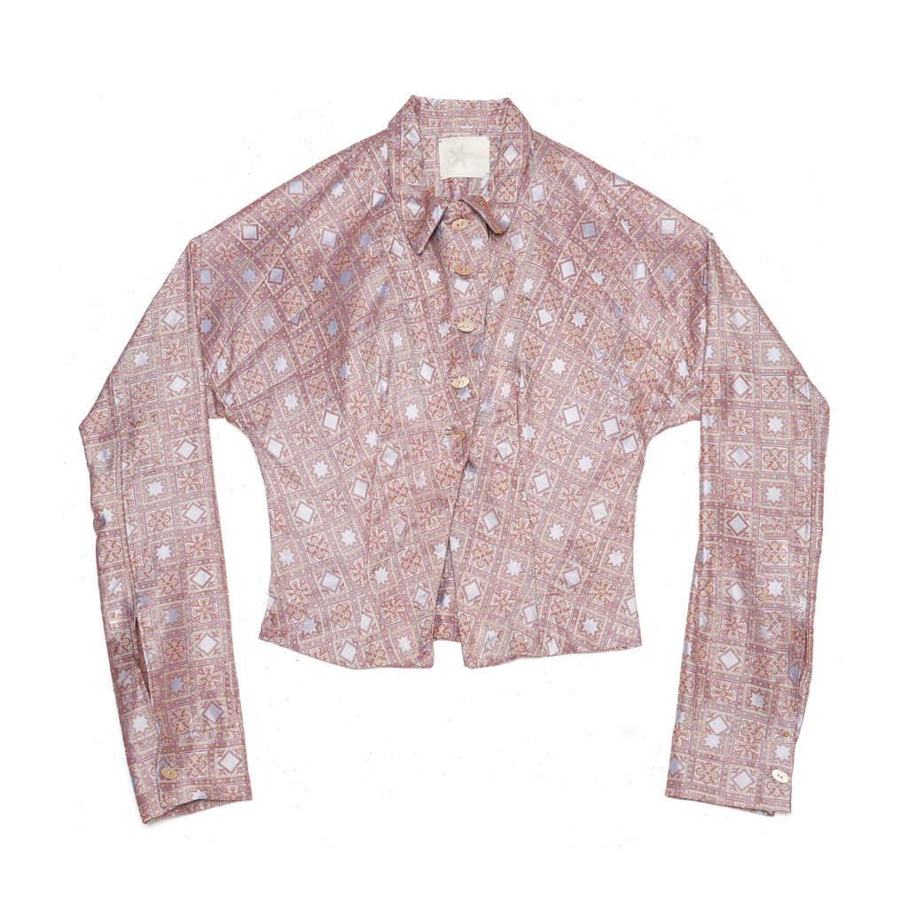 DARTED BUTTON DOWN MOSAIC SILK