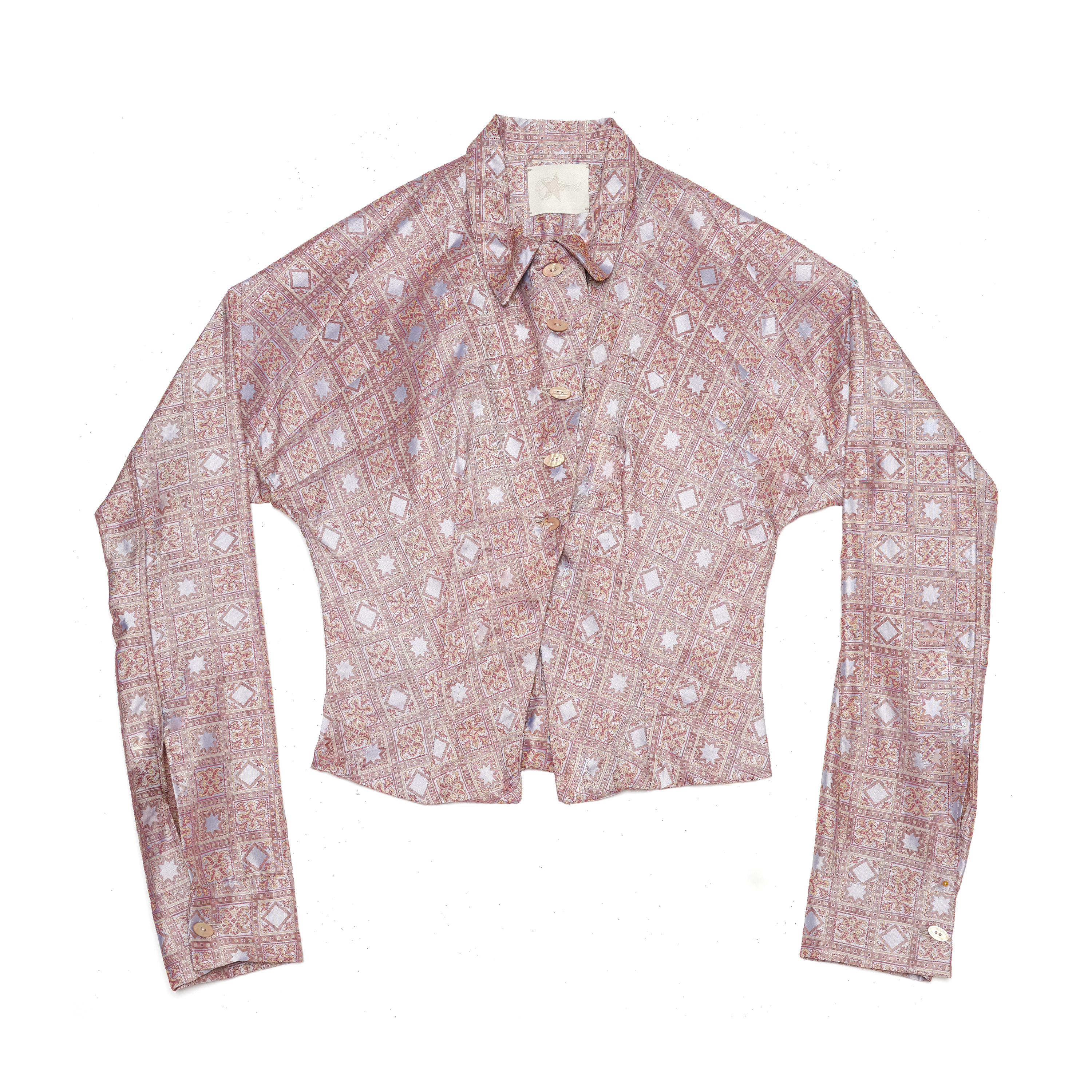 DARTED BUTTON DOWN MOSAIC SILK